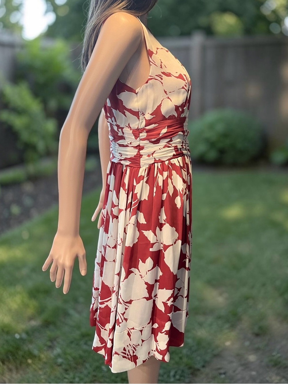 Talbots Pink White Floral Ruched Waist Sleeveless Dress Size 6 - Picture 4 of 6